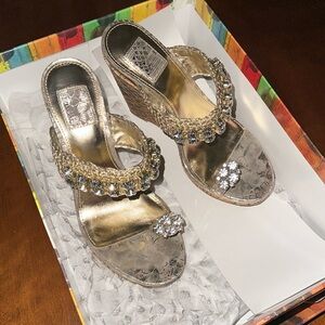 gold woven rhinestone wedges